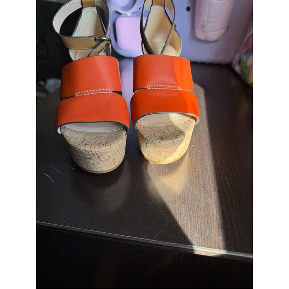 Coach Isla Orange & Tan Leather Cork Platform Wedge Sandals sz 9 NWOT - Picture 5 of 9